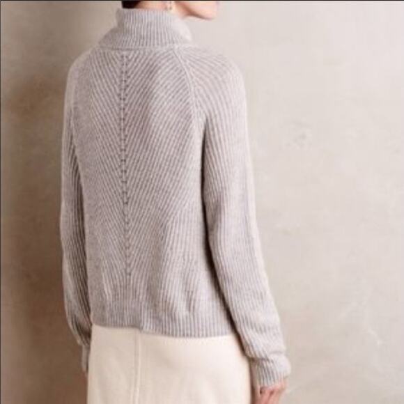 Anthropologie Moth Gray Tie Front Turtleneck Sweater XS - Picture 2 of 10